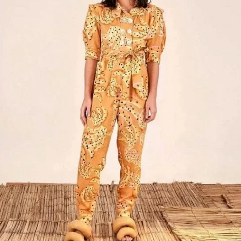 Farm Rio Carmel Raining Bananas Puff Sleeve Jumpsuit